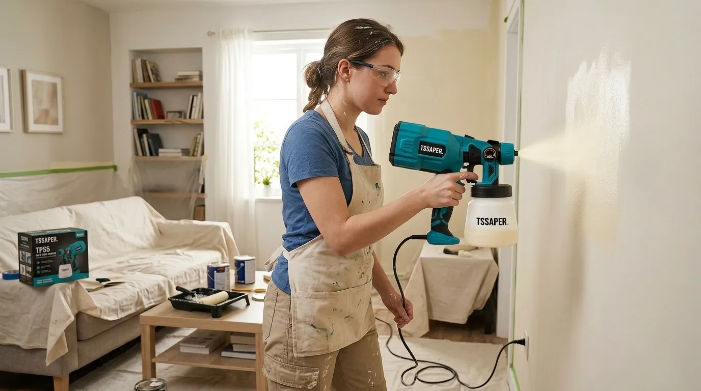 Pistola elétrica Tssaper com tecnologia HVLP para pintura residencial e automotiva